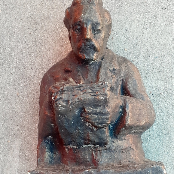 10" Antique chalkware ? Statue scholar philosopher